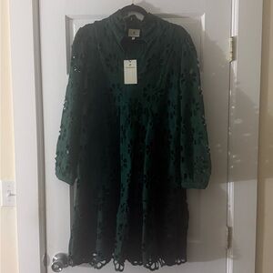 Tuckernuck Green Lace Pattern Dress with a lining